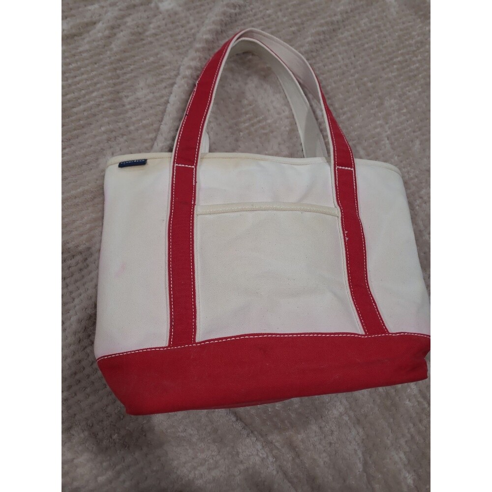Lands End Large Heavy Duty Canvas Beige and red Tote Bag Bags Bin
